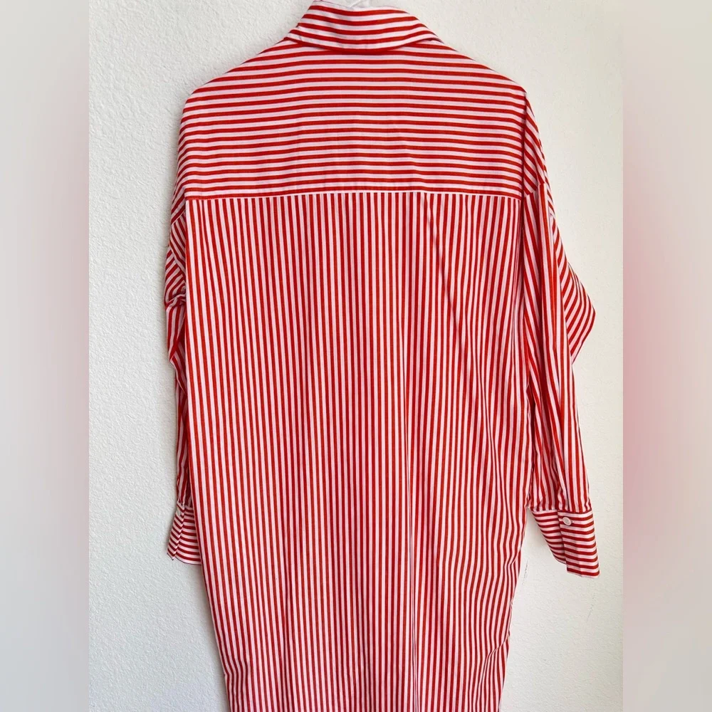 NWT KARLIE stripe poplin pocket maxi shirt‎ dress in red Small - Picture 15 of 16